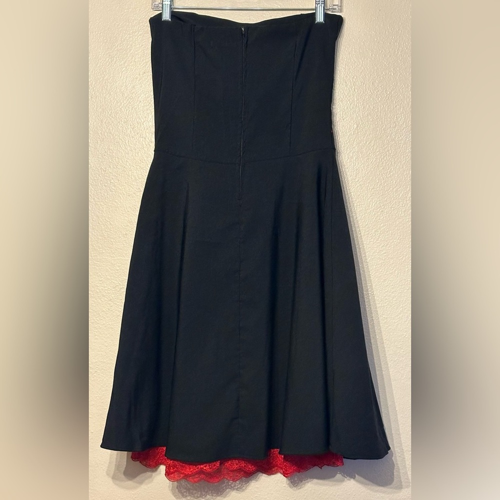 Y2K Ruby Rox Dress Black Red Lace Ruched Strapless 9 - Picture 5 of 9